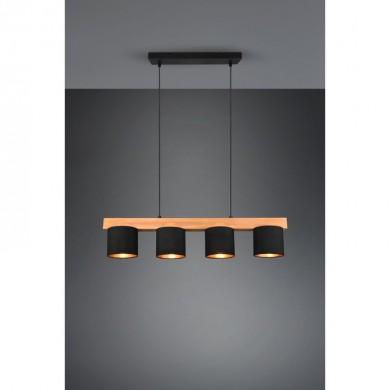 Suspension Cameron Bois naturel Noir 4x28W E14 TRIO LIGHTING R30654002