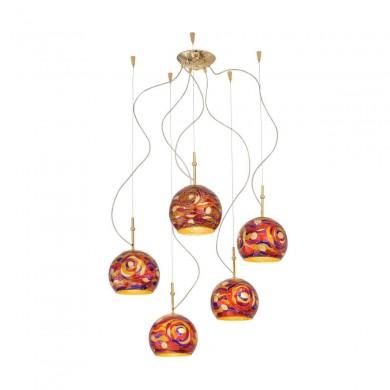 Suspension Araignée LUNA 5x60W E27 Or Aqua Red KOLARZ 0392.35.3.Aq.RV