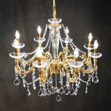 Lustre Pampilles CONTARINI CRYSTAL 8x60W E14 Or français KOLARZ 1299.88.15.SpT