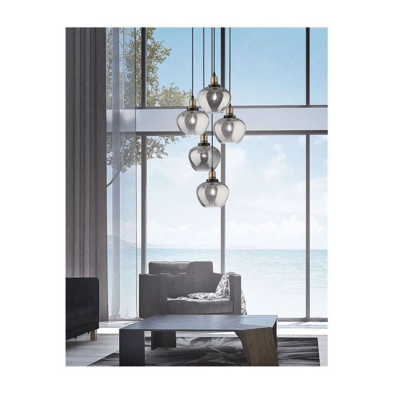 Suspension CEDRO Fumé, Bronze & Noir LED E27 5x12 W NOVA LUCE 8436406