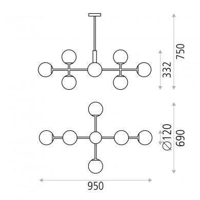 Suspension Doris 8x7W Or Antique Opale ACB C382082O