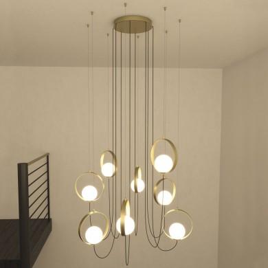 Suspension Araignée Boule Halo 8x5W LED Or Opale ACB C3815180O