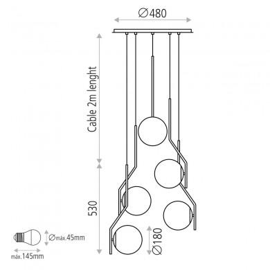 Suspension Boule Maui 5x15W Opale Mate Or Antique ACB C816352O