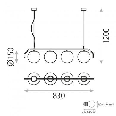 Suspension Boule Maui 4x15W Opale Noir Mate ACB C81634N