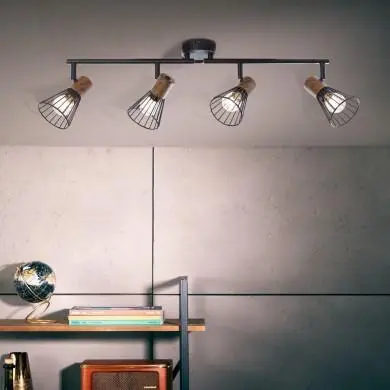 Plafonnier MANAMA 4x18W E14 Finition Bois-Noir mat BRI_78132_76 78132/76 Plafonnier MANAMA 4x18W E14 Finition Bois-Noir mat BRILLIANT 78132/76