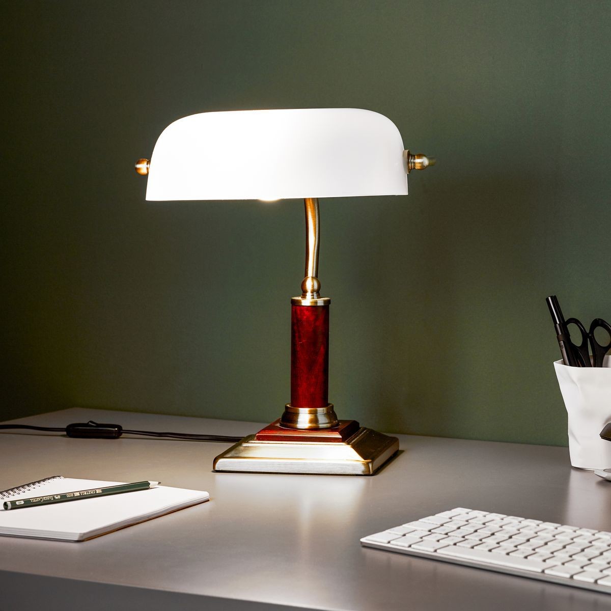 Lampe de bureau design Bank - H. 34 cm - Argent