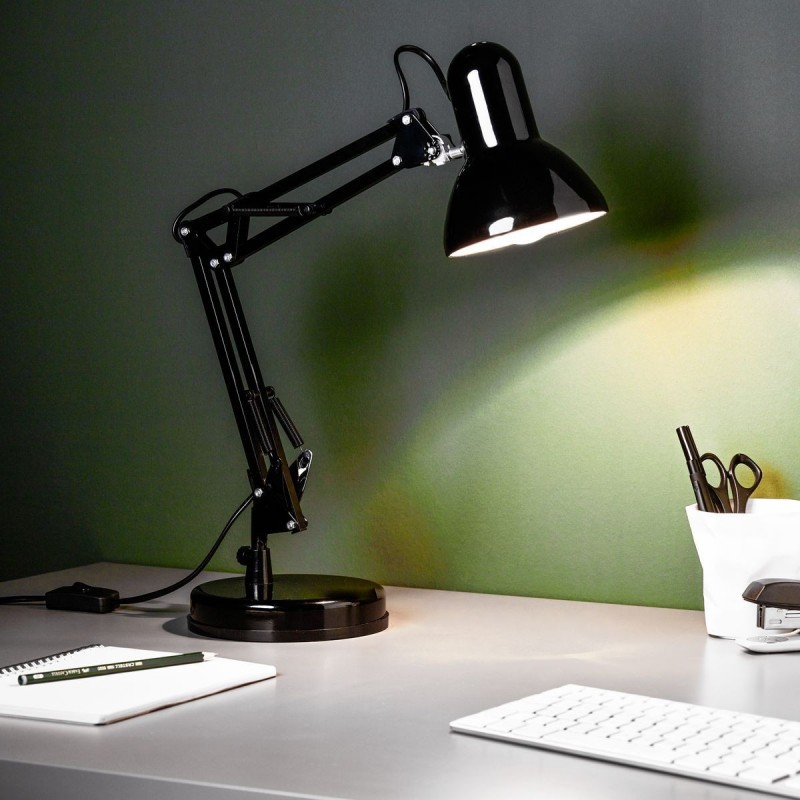 Lampe de bureau à lumière DEL ajustable, noir avec abat-jour en