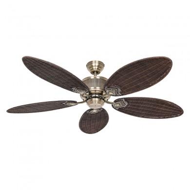 Ventilateur Plafond Caribbean Dream Eco II 137cm Laiton Rotin Antique CASAFAN 513721