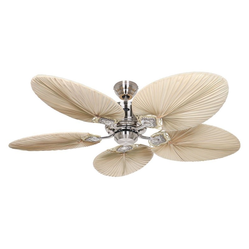Ventilateur Plafond Caribbean Dream Eco II 137cm Chromé Palme Naturelle CAS_513722 513722 Ventilateur Plafond Caribbean Dream Eco II 137cm Chromé Palme Naturelle CASAFAN 513722