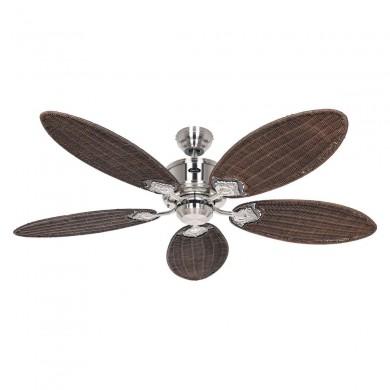 Ventilateur Plafond Caribbean Dream Eco II 137cm Chromé Rotin Antique CASAFAN 513723