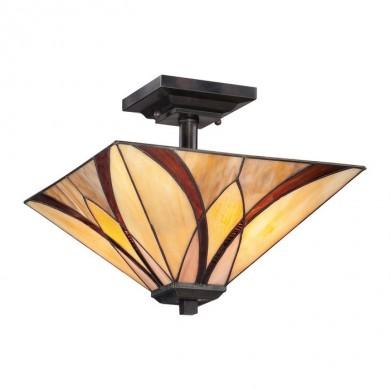 Plafonnier Asheville 2x100W Bronze noir Style Tiffany QUOIZEL qzashvillesf