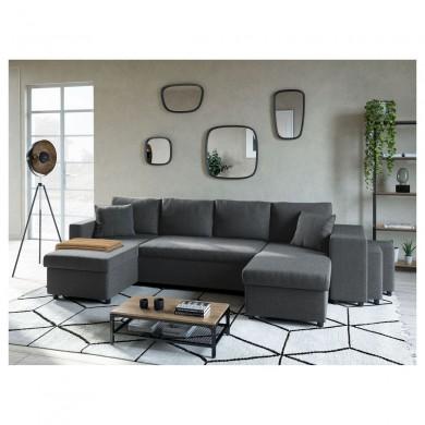 Canapé panoramique L200 U Plus Gris Foncé Niche à droite avec 2 poufs  L200UPLUSTGRFD