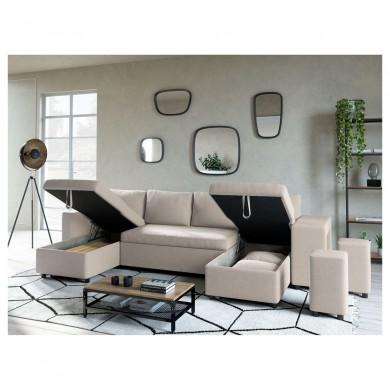 Canapé panoramique L200 U Plus Beige Niche à droite avec 2 poufs  L200UPLUSTBEID