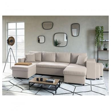 Canapé panoramique L200 U Plus Beige Niche à droite avec 2 poufs  L200UPLUSTBEID