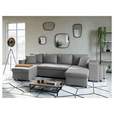 Canapé panoramique L200 U Plus Gris Clair Niche à droite avec 2 poufs  L200UPLUSTGRCD