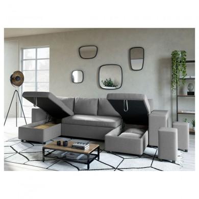 Canapé panoramique L200 U Plus Gris Clair Niche à droite avec 2 poufs  L200UPLUSTGRCD