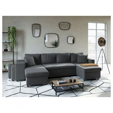 Canapé panoramique L200 U Plus Gris Foncé Niche à gauche avec 2 poufs  L200UPLUSTGRFG