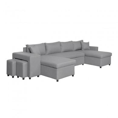 Canapé panoramique L200 U Plus Gris Clair Niche à gauche avec 2 poufs  L200UPLUSTGRCG