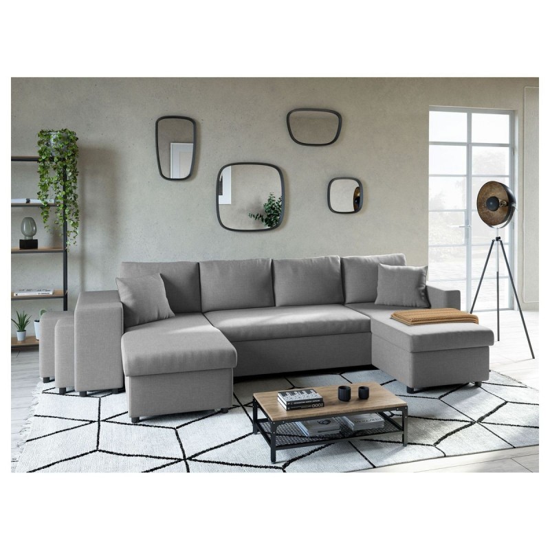 Canapé panoramique L200 U Plus Gris Clair Niche à gauche avec 2 poufs  L200UPLUSTGRCG