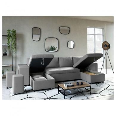 Canapé panoramique L200 U Plus Gris Clair Niche à gauche avec 2 poufs  L200UPLUSTGRCG