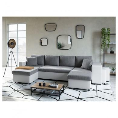 Canapé panoramique L200 U Plus Gris Blanc Niche à droite avec 2 poufs  L200UPLUSPUBLMFGRD