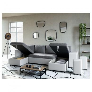 Canapé panoramique L200 U Plus Gris Blanc Niche à droite avec 2 poufs  L200UPLUSPUBLMFGRD