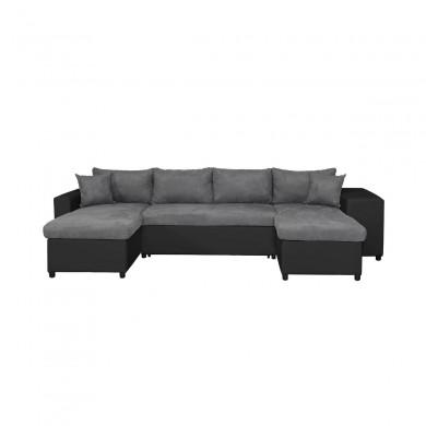 Canapé panoramique L200 U Plus Gris Noir Niche à droite avec 2 poufs  L200UPLUSPUNRMFGRD