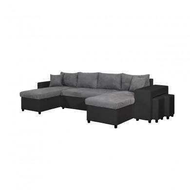 Canapé panoramique L200 U Plus Gris Noir Niche à droite avec 2 poufs  L200UPLUSPUNRMFGRD