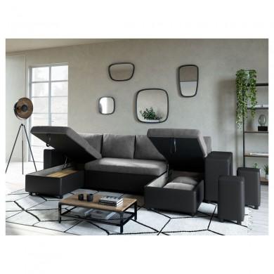 Canapé panoramique L200 U Plus Gris Noir Niche à droite avec 2 poufs  L200UPLUSPUNRMFGRD