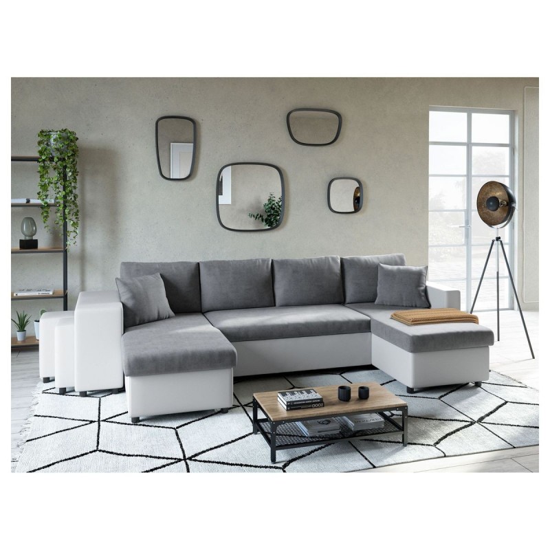 Canapé panoramique L200 U Plus Gris Blanc Niche à gauche avec 2 poufs  L200UPLUSPUBLMFGRG