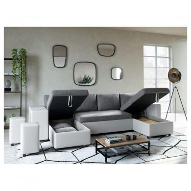 Canapé panoramique L200 U Plus Gris Blanc Niche à gauche avec 2 poufs  L200UPLUSPUBLMFGRG