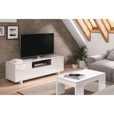 Meuble TV Maria Pouf Blanc Brillant 3 portes et 1 niche  FOTV6631BO