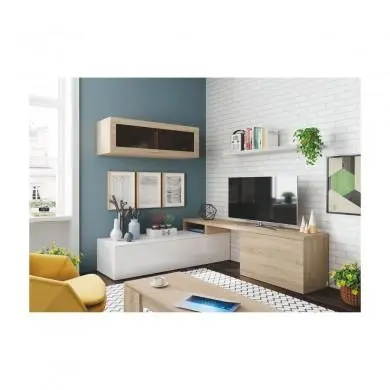 Meuble TV Maria Pouf Blanc Chêne 2 portes  FOTV6667F