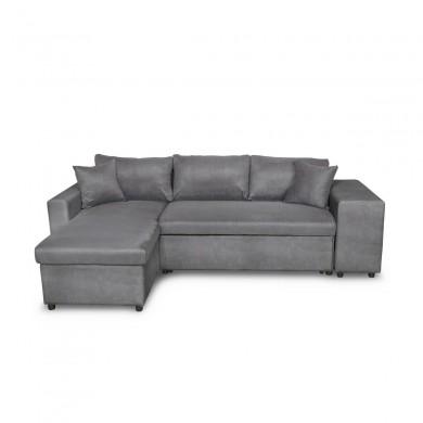 Canapé d'angle réversible Maria Plus Gris Niche à droite avec 2 poufs  L200PLUSMFGRD