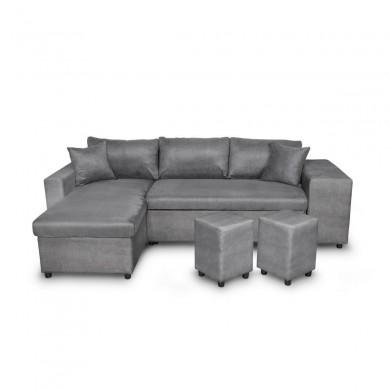 Canapé d'angle réversible Maria Plus Gris Niche à droite avec 2 poufs  L200PLUSMFGRD