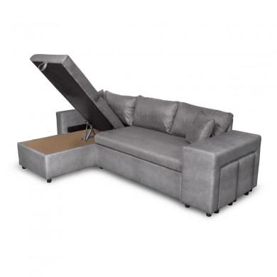 Canapé d'angle réversible Maria Plus Gris Niche à droite avec 2 poufs  L200PLUSMFGRD