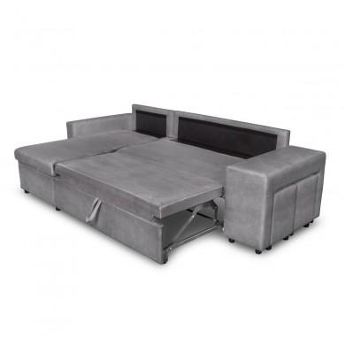 Canapé d'angle réversible Maria Plus Gris Niche à droite avec 2 poufs  L200PLUSMFGRD