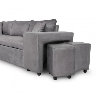 Canapé d'angle réversible Maria Plus Gris Niche à droite avec 2 poufs  L200PLUSMFGRD