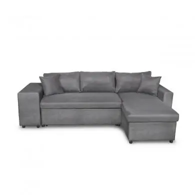 Canapé d'angle réversible Maria Plus Gris Niche à gauche avec 2 poufs  L200PLUSMFGRG