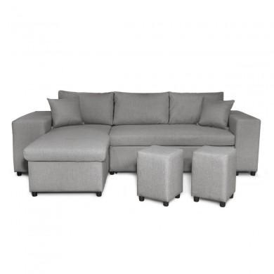 Canapé d'angle réversible L200Pac Gris Clair Pouf à droite et étagère à gauche  L200PACTGRCD