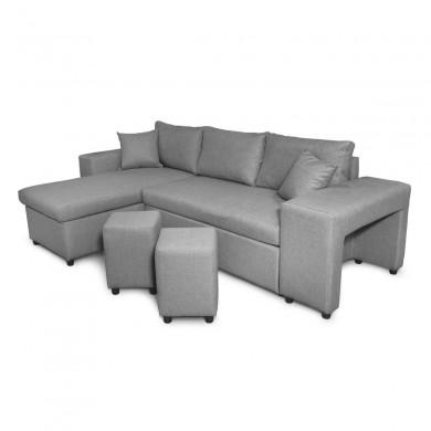 Canapé d'angle réversible L200Pac Gris Clair Pouf à droite et étagère à gauche  L200PACTGRCD