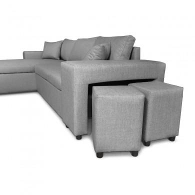 Canapé d'angle réversible L200Pac Gris Clair Pouf à droite et étagère à gauche  L200PACTGRCD