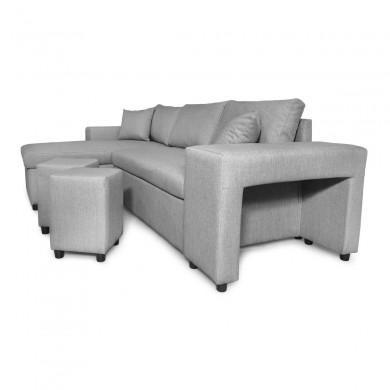 Canapé d'angle réversible L200Pac Gris Clair Pouf à droite et étagère à gauche  L200PACTGRCD