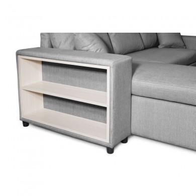 Canapé d'angle réversible L200Pac Gris Clair Pouf à droite et étagère à gauche  L200PACTGRCD