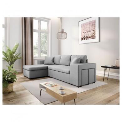 Canapé d'angle réversible L200Pac Gris Clair Pouf à droite et étagère à gauche  L200PACTGRCD