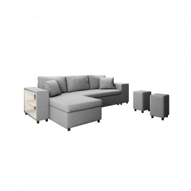 Canapé d'angle réversible L200Pac Gris Clair Pouf à droite et étagère à gauche  L200PACTGRCD