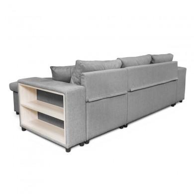 Canapé d'angle réversible L200Pac Gris Clair Pouf à gauche et étagère à droite  L200PACTGRCG