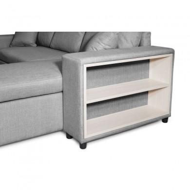 Canapé d'angle réversible L200Pac Gris Clair Pouf à gauche et étagère à droite  L200PACTGRCG