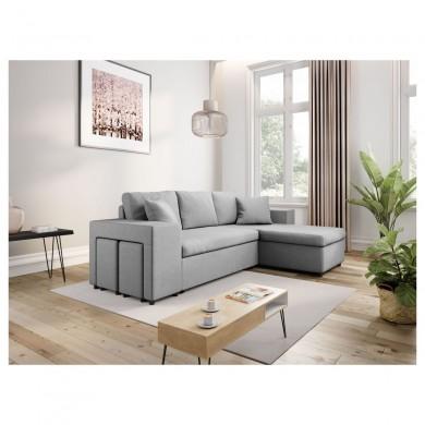 Canapé d'angle réversible L200Pac Gris Clair Pouf à gauche et étagère à droite  L200PACTGRCG