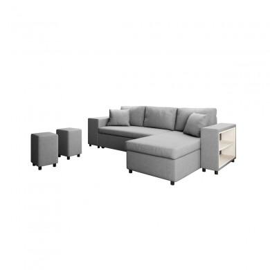 Canapé d'angle réversible L200Pac Gris Clair Pouf à gauche et étagère à droite  L200PACTGRCG